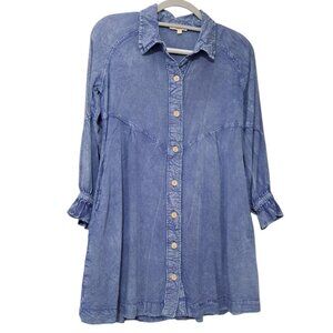 Rebellion Again Denim Look Rayon Button Down Dress–Sz Sm–Pockets–Flowy-Light